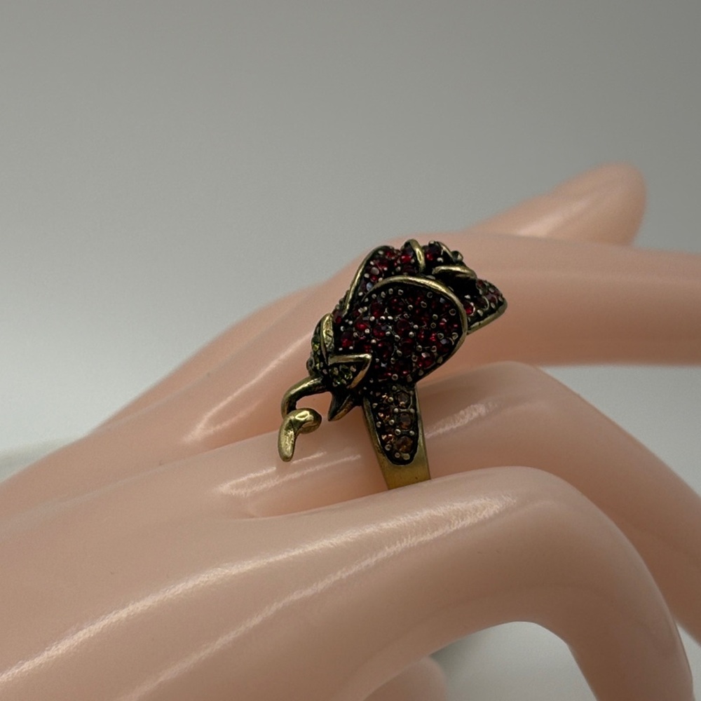 Heidi Daus Climbing Rose Size 10 Bold Dimensional Statement Bronze Red Green - Picture 12 of 17